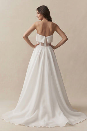 Strapless A - Line Chiffon Ruched Wedding Dress in White - SHE IS ME Wedding Dresses