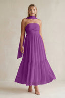 Strapless A - Line Chiffon Ruffled Bridesmaid Dress With Ribbon in Amethyst - SHE IS ME Bridesmaid Dresses