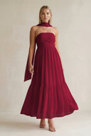 Strapless A - Line Chiffon Ruffled Bridesmaid Dress With Ribbon in Berry - SHE IS ME Bridesmaid Dresses