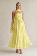 Strapless A - Line Chiffon Ruffled Bridesmaid Dress With Ribbon in Buttercup - SHE IS ME Bridesmaid Dresses