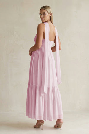 Strapless A-Line Chiffon Ruffled Bridesmaid Dress With Ribbon in Candy Pink (2) | KISSBRIDAL