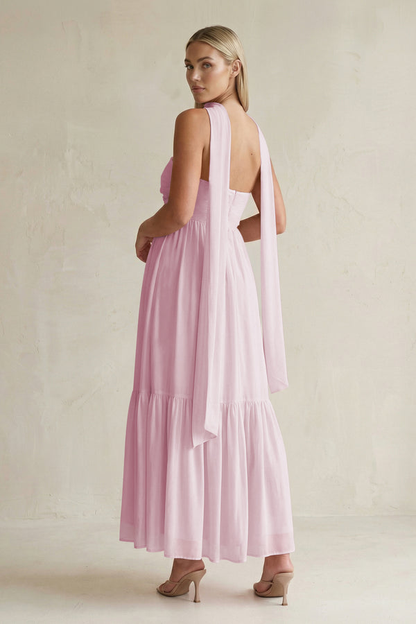 Strapless A-Line Chiffon Ruffled Bridesmaid Dress With Ribbon in Candy Pink (2) | KISSBRIDAL