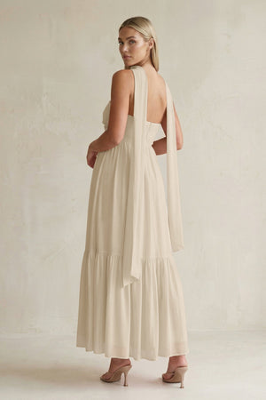 Strapless A - Line Chiffon Ruffled Bridesmaid Dress With Ribbon in Champagne - SHE IS ME Bridesmaid Dresses