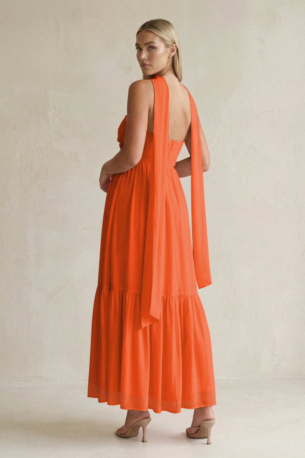 Strapless A-Line Chiffon Ruffled Bridesmaid Dress With Ribbon in Cinnamon
