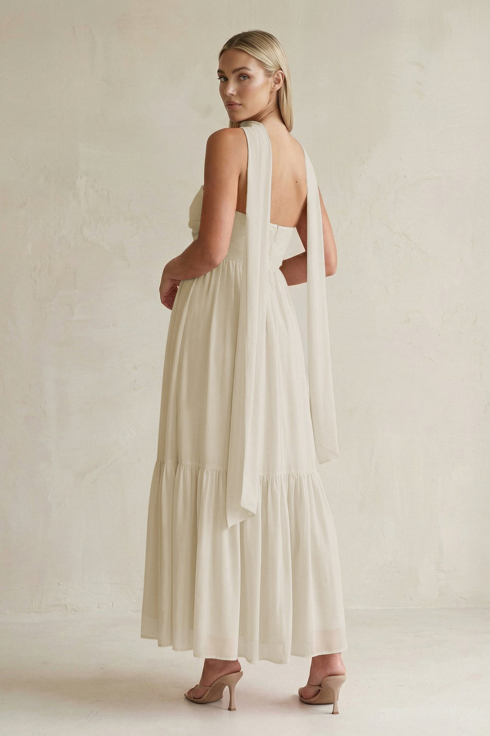 Strapless A - Line Chiffon Ruffled Bridesmaid Dress With Ribbon in Dove Gray - KISS BRIDAL Bridesmaid Dresses