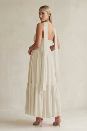 Strapless A - Line Chiffon Ruffled Bridesmaid Dress With Ribbon in Dove Gray - SHE IS ME Bridesmaid Dresses