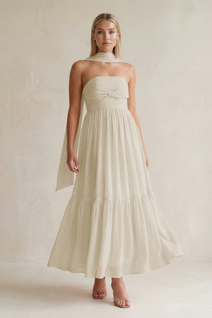 Strapless A - Line Chiffon Ruffled Bridesmaid Dress With Ribbon in Dove Gray - SHE IS ME Bridesmaid Dresses