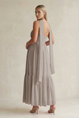 Strapless A-Line Chiffon Ruffled Bridesmaid Dress With Ribbon in Frost (2) | KISSBRIDAL