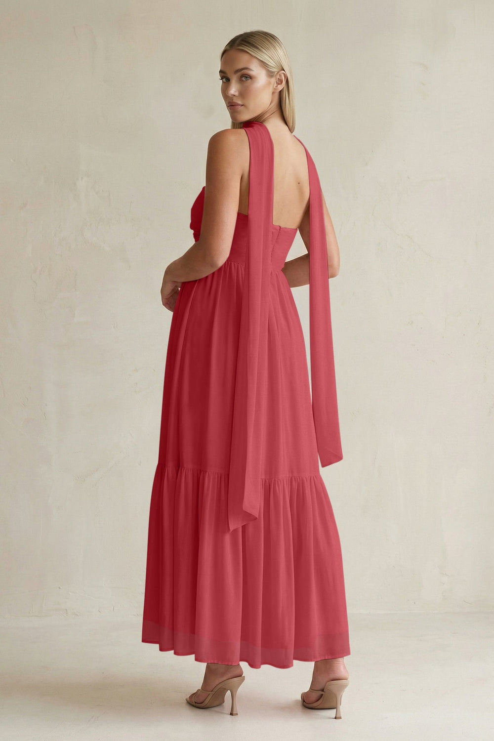 Strapless A - Line Chiffon Ruffled Bridesmaid Dress With Ribbon in Merlot - KISS BRIDAL Bridesmaid Dresses