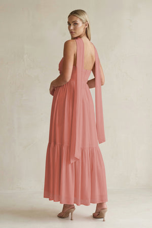 Strapless A-Line Chiffon Ruffled Bridesmaid Dress With Ribbon in Mulberry (2) | KISSBRIDAL