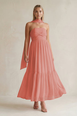 Strapless A - Line Chiffon Ruffled Bridesmaid Dress With Ribbon in Mulberry - SHE IS ME Bridesmaid Dresses