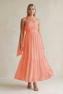 Strapless A - Line Chiffon Ruffled Bridesmaid Dress With Ribbon in Rosette - SHE IS ME Bridesmaid Dresses