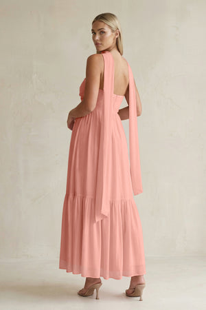 Strapless A-Line Chiffon Ruffled Bridesmaid Dress With Ribbon in Rosette (2) | KISSBRIDAL