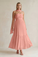 Strapless A-Line Chiffon Ruffled Bridesmaid Dress With Ribbon in Rosette | KISSBRIDAL