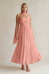 Strapless A-Line Chiffon Ruffled Bridesmaid Dress With Ribbon in Rosette | KISSBRIDAL