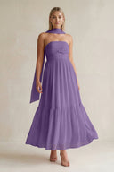 Strapless A - Line Chiffon Ruffled Bridesmaid Dress With Ribbon in Tahiti - SHE IS ME Bridesmaid Dresses