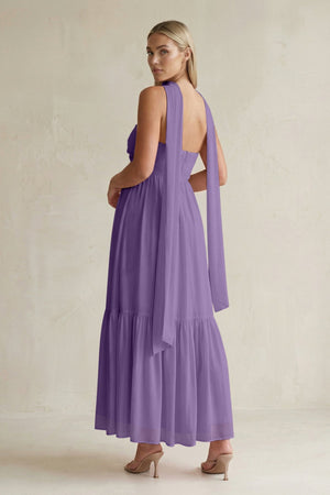 Strapless A - Line Chiffon Ruffled Bridesmaid Dress With Ribbon in Tahiti - SHE IS ME Bridesmaid Dresses