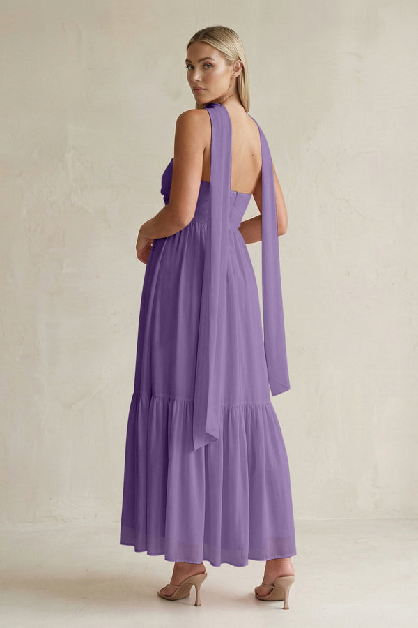 Strapless A - Line Chiffon Ruffled Bridesmaid Dress With Ribbon in Tahiti - SHE IS ME Bridesmaid Dresses