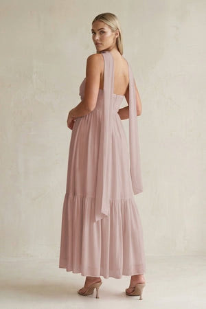 Strapless A - Line Chiffon Ruffled Bridesmaid Dress With Ribbon in Toffee - SHE IS ME Bridesmaid Dresses