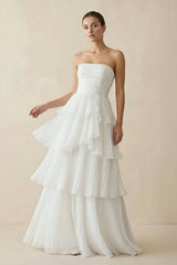 Strapless A Line Chiffon Wedding Dress in White - KISS BRIDAL Wedding Dresses