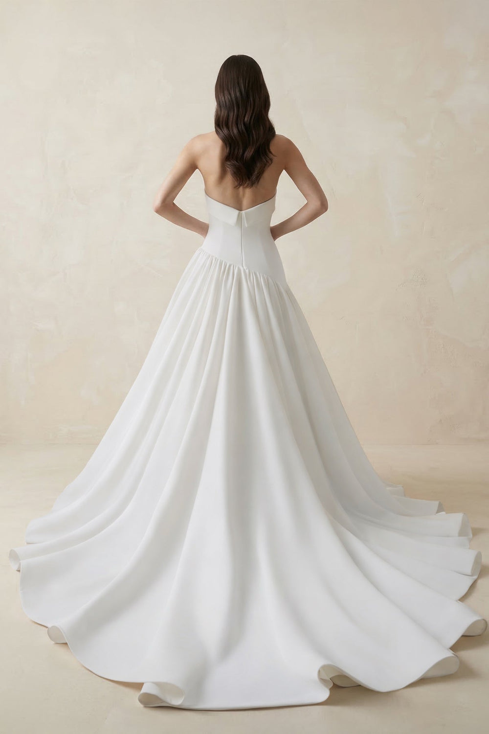 Strapless A - line Crepe Pleated Wedding Dress in White - KISS BRIDAL Wedding Dresses