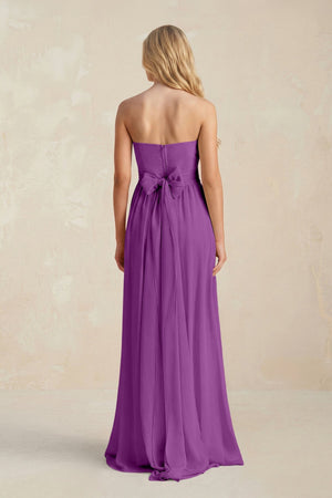 Strapless A - Line Pleated Chiffon Bridesmaid Dress With Slit in Amethyst - SHE IS ME Bridesmaid Dresses