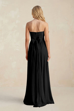 Strapless A - Line Pleated Chiffon Bridesmaid Dress With Slit in Black - SHE IS ME Bridesmaid Dresses