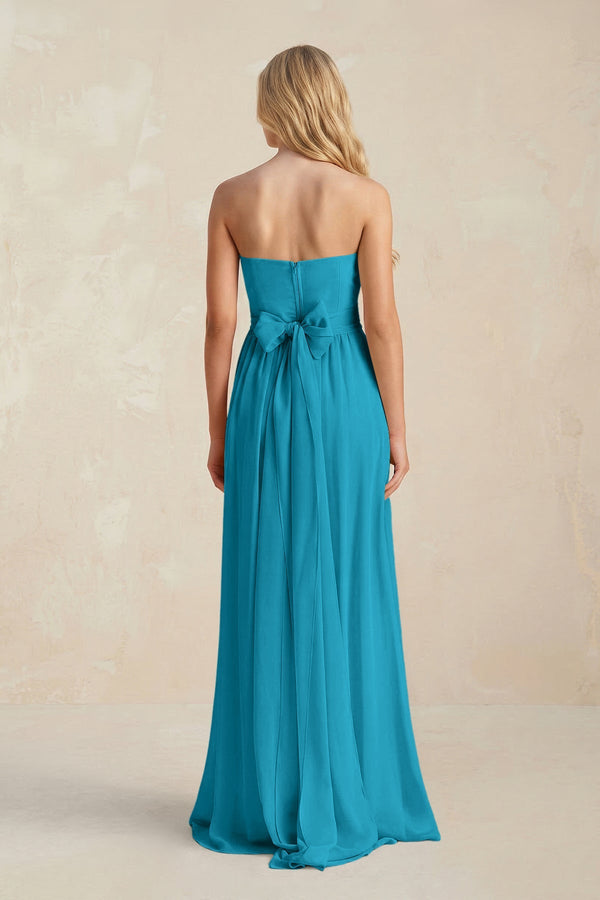 Strapless A - Line Pleated Chiffon Bridesmaid Dress With Slit in Blue Jay - SHE IS ME Bridesmaid Dresses