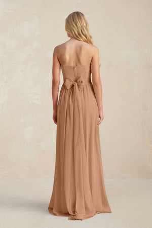 Strapless A - Line Pleated Chiffon Bridesmaid Dress With Slit in Bronzer - SHE IS ME Bridesmaid Dresses