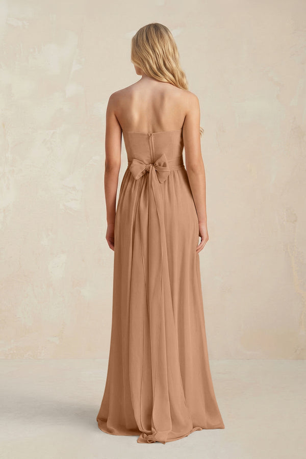 Strapless A - Line Pleated Chiffon Bridesmaid Dress With Slit in Bronzer - SHE IS ME Bridesmaid Dresses