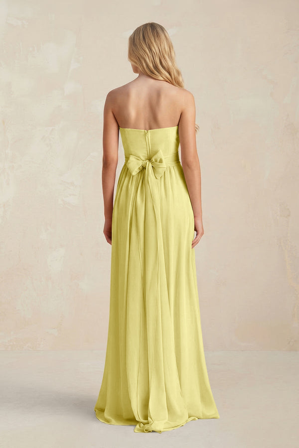 Strapless A - Line Pleated Chiffon Bridesmaid Dress With Slit in Buttercup - SHE IS ME Bridesmaid Dresses