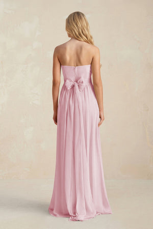 Strapless A - Line Pleated Chiffon Bridesmaid Dress With Slit in Candy Pink - SHE IS ME Bridesmaid Dresses