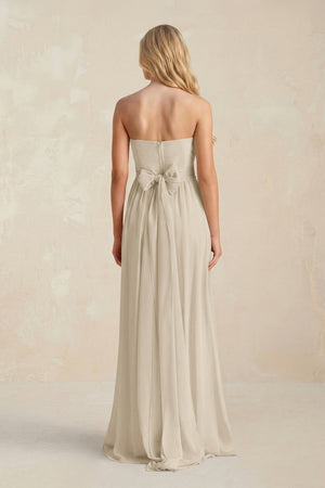 Strapless A - Line Pleated Chiffon Bridesmaid Dress With Slit in Champagne - SHE IS ME Bridesmaid Dresses