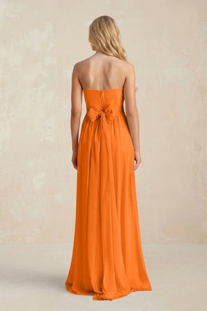 Strapless A - Line Pleated Chiffon Bridesmaid Dress With Slit in Cinnamon - SHE IS ME Bridesmaid Dresses