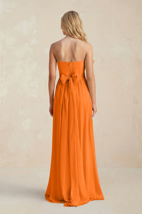 Strapless A - Line Pleated Chiffon Bridesmaid Dress With Slit in Cinnamon - SHE IS ME Bridesmaid Dresses