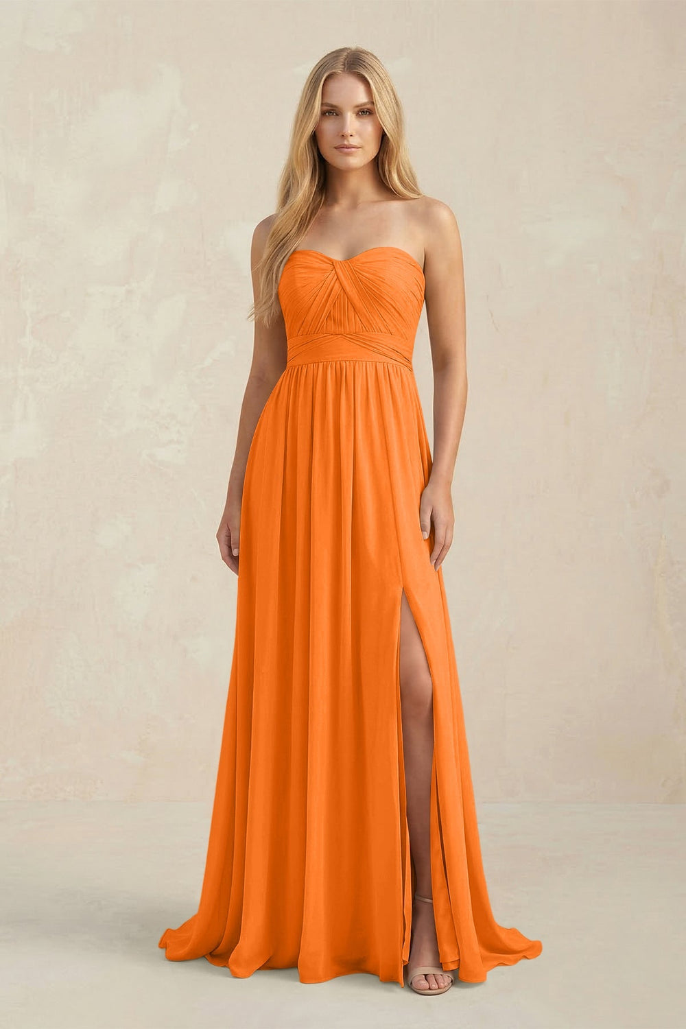 Strapless A - Line Pleated Chiffon Bridesmaid Dress With Slit in Cinnamon - KISS BRIDAL Bridesmaid Dresses