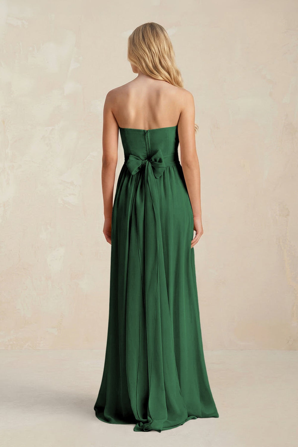 Strapless A - Line Pleated Chiffon Bridesmaid Dress With Slit in Dark Green - KISS BRIDAL Bridesmaid Dresses