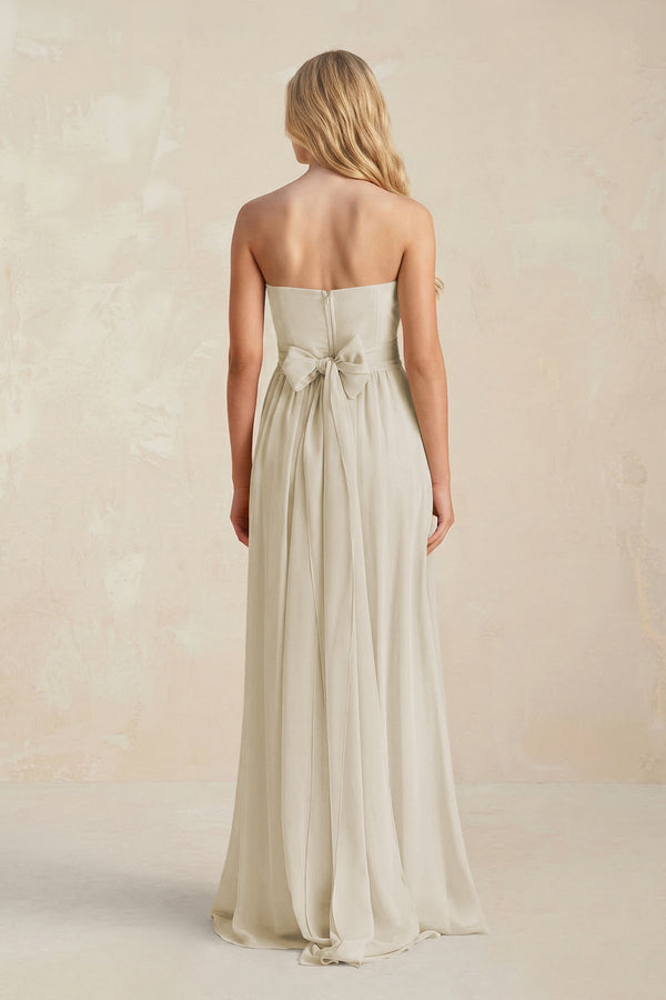 Strapless A - Line Pleated Chiffon Bridesmaid Dress With Slit in Dove Gray - SHE IS ME Bridesmaid Dresses
