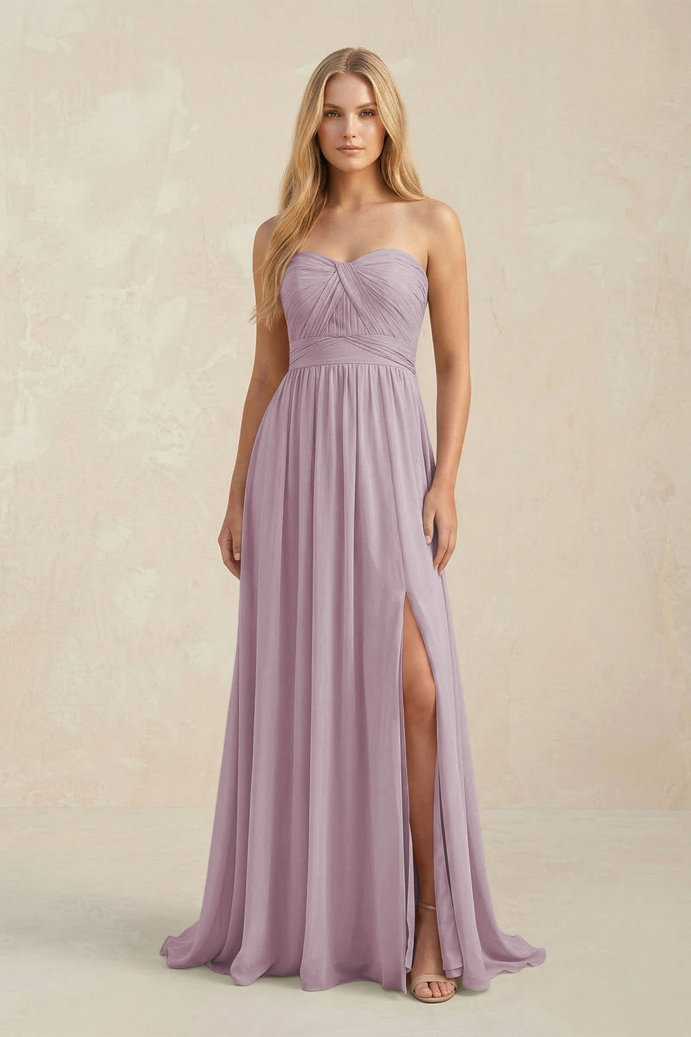 Strapless A - Line Pleated Chiffon Bridesmaid Dress With Slit in Dusk - KISS BRIDAL Bridesmaid Dresses