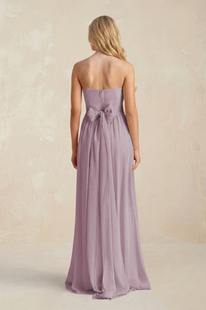 Strapless A - Line Pleated Chiffon Bridesmaid Dress With Slit in Dusk - SHE IS ME Bridesmaid Dresses