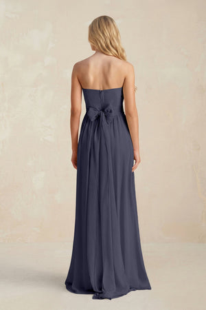 Strapless A - Line Pleated Chiffon Bridesmaid Dress With Slit in Dusk Blue - SHE IS ME Bridesmaid Dresses