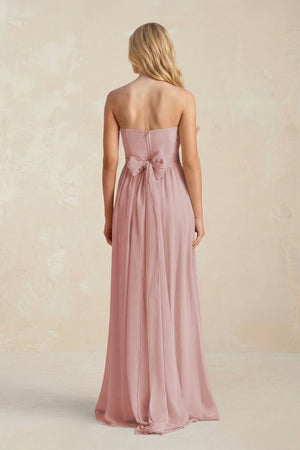 Strapless A - Line Pleated Chiffon Bridesmaid Dress With Slit in Dusty Rose - SHE IS ME Bridesmaid Dresses