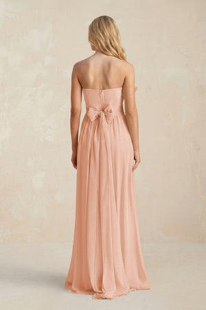 Strapless A - Line Pleated Chiffon Bridesmaid Dress With Slit in English Rose - SHE IS ME Bridesmaid Dresses