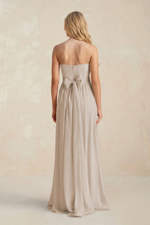 Strapless A - Line Pleated Chiffon Bridesmaid Dress With Slit in Frost - SHE IS ME Bridesmaid Dresses