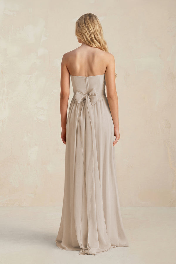 Strapless A - Line Pleated Chiffon Bridesmaid Dress With Slit in Frost - SHE IS ME Bridesmaid Dresses