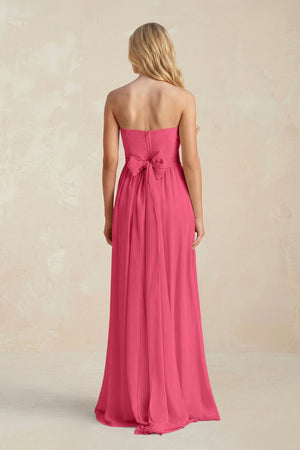 Strapless A - Line Pleated Chiffon Bridesmaid Dress With Slit in Fuchsia - SHE IS ME Bridesmaid Dresses