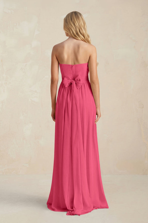 Strapless A - Line Pleated Chiffon Bridesmaid Dress With Slit in Fuchsia - SHE IS ME Bridesmaid Dresses