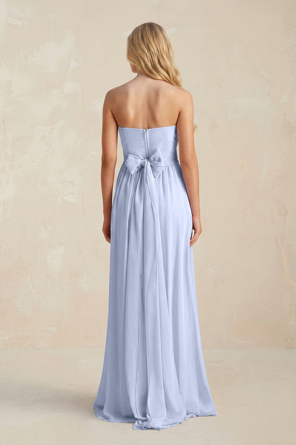 Strapless A - Line Pleated Chiffon Bridesmaid Dress With Slit in Ice - KISS BRIDAL Bridesmaid Dresses
