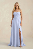 Strapless A - Line Pleated Chiffon Bridesmaid Dress With Slit in Ice - KISS BRIDAL Bridesmaid Dresses