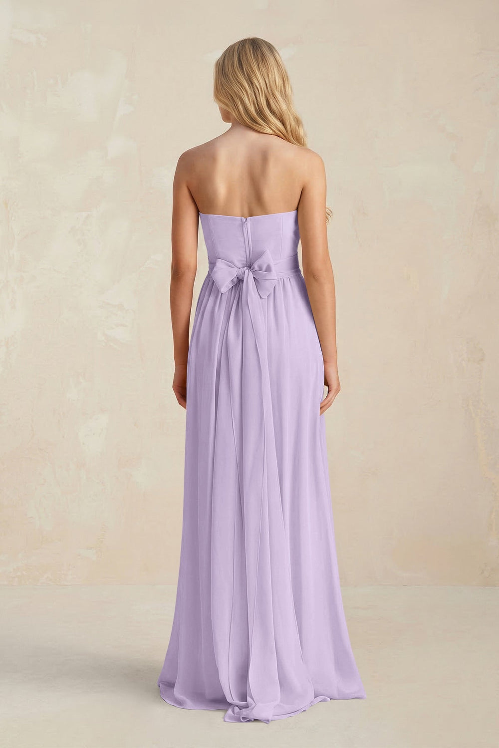 Strapless A - Line Pleated Chiffon Bridesmaid Dress With Slit in Lavender - KISS BRIDAL Bridesmaid Dresses